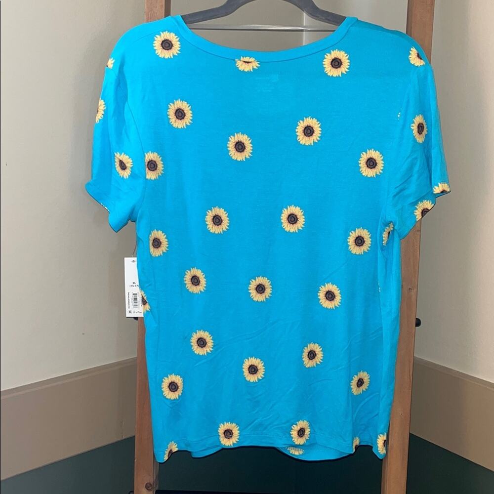 No Boundaries Turquoise Sunflower Women's Tee - Picture 3 of 3